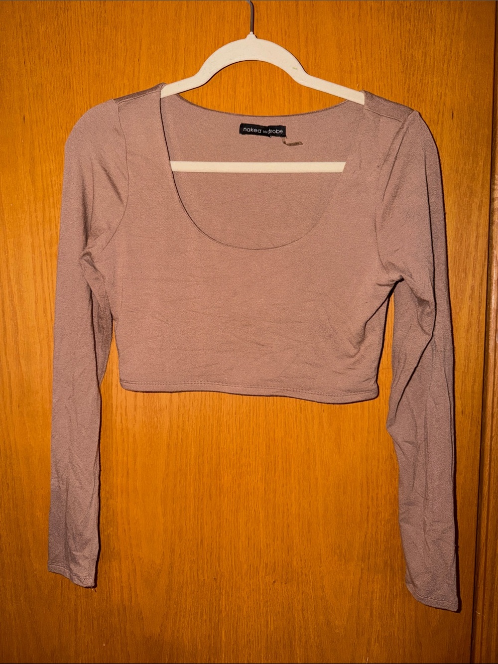 naked wardrobe Dusty Mauve Long Sleeve Crop Scoop Neck Top
